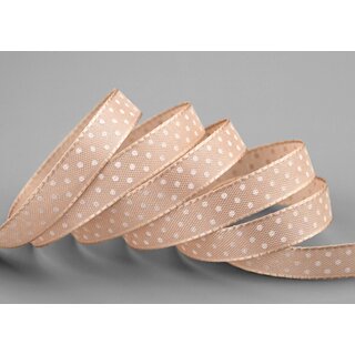 25 m x 10 mm Taftband einsetig bedruckt mit Punkten BEIGE Sand formstabil ohne Draht Dekoband Schleifenband Ostern Frhjahr Kinder gepunktet