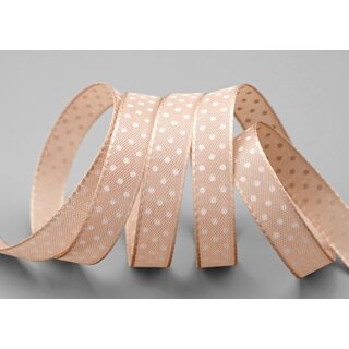 25 m x 10 mm Taftband einsetig bedruckt mit Punkten BEIGE Sand formstabil ohne Draht Dekoband Schleifenband Ostern Frhjahr Kinder gepunktet