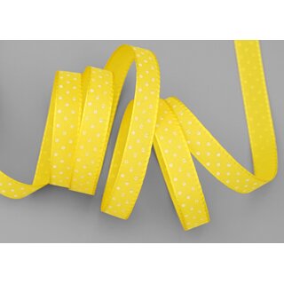 25 m x 10 mm Taftband einsetig bedruckt mit Punkten GELB formstabil ohne Draht Dekoband Schleifenband Ostern Frhjahr Kinder gepunktet