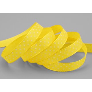 25 m x 10 mm Taftband einsetig bedruckt mit Punkten GELB formstabil ohne Draht Dekoband Schleifenband Ostern Frhjahr Kinder gepunktet