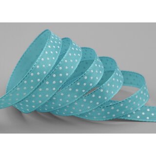 25 m x 10 mm Taftband einsetig bedruckt mit Punkten TRKIS Blau formstabil ohne Draht Dekoband Schleifenband Ostern Frhjahr Kinder gepunktet