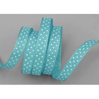 25 m x 10 mm Taftband einsetig bedruckt mit Punkten TRKIS Blau formstabil ohne Draht Dekoband Schleifenband Ostern Frhjahr Kinder gepunktet