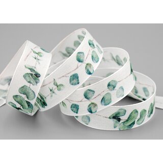 3 m x 25 mm Dekoband EUCALYPTUS Schleifenband Stoffband mit formstabilen Kanten Pflanzen Muster Hochzeit Geschenkband 