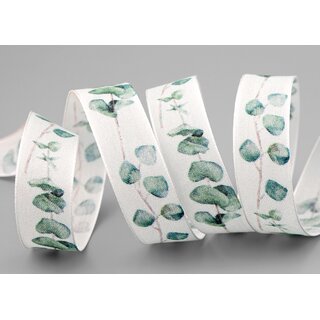 3 m x 25 mm Dekoband EUCALYPTUS Schleifenband Stoffband mit formstabilen Kanten Pflanzen Muster Hochzeit Geschenkband 