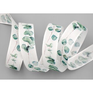 3 m x 25 mm Dekoband EUCALYPTUS Schleifenband Stoffband mit formstabilen Kanten Pflanzen Muster Hochzeit Geschenkband 
