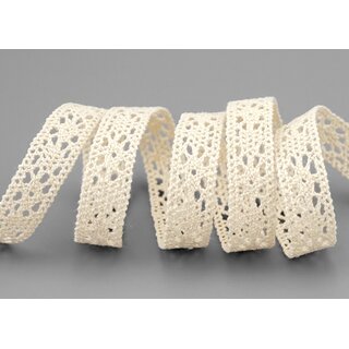 1 m x 15 mm Spitzenband LUGANO CREME Spitze METERWARE Hkelband 100% Baumwolle Natur Dekoband gehkelt Spitzenborte abbaubar