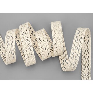 1 m x 15 mm Spitzenband LUGANO CREME Spitze METERWARE Hkelband 100% Baumwolle Natur Dekoband gehkelt Spitzenborte abbaubar