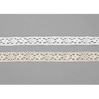 1 m x 15 mm Spitzenband LUGANO WEISS Spitze METERWARE Hkelband 100% Baumwolle Natur Dekoband gehkelt Spitzenborte abbaubar