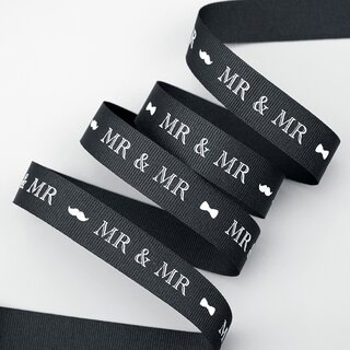 3 m x 15 mm Dekoband MR & MR Schwarz Weiss Geschenkband Menschen Hochzeit Wedding Ripsband fr Schleifenband ohne Draht Liebe