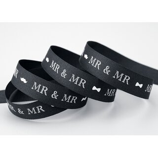20 m x 15 mm Dekoband MR & MR Schwarz Weiss Geschenkband Menschen Hochzeit Wedding Ripsband fr Schleifenband ohne Draht Liebe