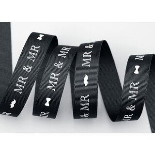 20 m x 15 mm Dekoband MR & MR Schwarz Weiss Geschenkband Menschen Hochzeit Wedding Ripsband fr Schleifenband ohne Draht Liebe