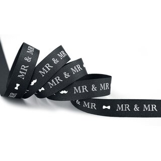 20 m x 15 mm Dekoband MR & MR Schwarz Weiss Geschenkband Menschen Hochzeit Wedding Ripsband fr Schleifenband ohne Draht Liebe