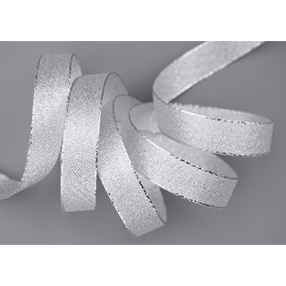 3 m x 15 mm Brokatband AMADEUS SILBER Schleifenband mit Webkanten Metallic Dekoband glnzend Brokat Lurex Hochzeit Weihnachten Lurexband