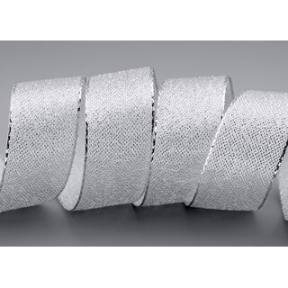 3 m x 25 mm Brokatband AMADEUS SILBER Schleifenband mit Webkanten Metallic Dekoband glnzend Brokat Lurex Hochzeit Weihnachten Lurexband