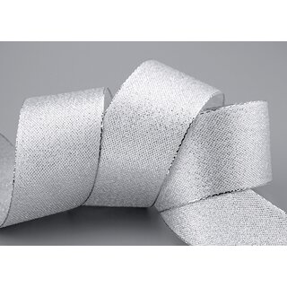 3 m x 40 mm Brokatband AMADEUS SILBER Schleifenband mit Webkanten Metallic Dekoband glnzend Brokat Lurex Hochzeit Weihnachten Lurexband