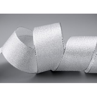 3 m x 40 mm Brokatband AMADEUS SILBER Schleifenband mit Webkanten Metallic Dekoband glnzend Brokat Lurex Hochzeit Weihnachten Lurexband