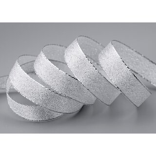 20 m x 15 mm Brokatband AMADEUS SILBER Schleifenband mit Webkanten Metallic Dekoband glnzend Brokat Lurex Hochzeit Weihnachten Lurexband