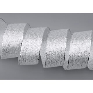20 m x 25 mm Brokatband AMADEUS SILBER Schleifenband mit Webkanten Metallic Dekoband glnzend Brokat Lurex Hochzeit Weihnachten Lurexband