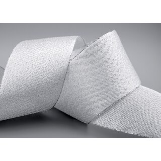 20 m x 60 mm Brokatband AMADEUS SILBER Schleifenband mit Webkanten Metallic Dekoband glnzend Brokat Lurex Hochzeit Weihnachten Lurexband