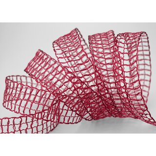 3 m x 25 mm Gitterband Alex BORDEAUX Weinrot Dekoband mit Drahtkanten Drahtkantenband Lurexband Netzband Floristik Lurex