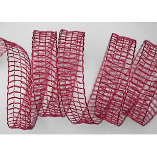 3 m x 25 mm Gitterband Alex BORDEAUX Weinrot Dekoband mit Drahtkanten Drahtkantenband Lurexband Netzband Floristik Lurex