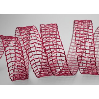 3 m x 25 mm Gitterband Alex BORDEAUX Weinrot Dekoband mit Drahtkanten Drahtkantenband Lurexband Netzband Floristik Lurex
