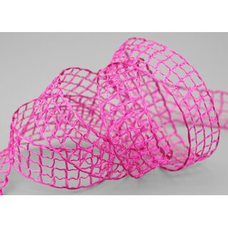 3 m x 25 mm Gitterband Alex PINK Fuchsia Dekoband mit Drahtkanten Drahtkantenband Lurexband Netzband Floristik Lurex