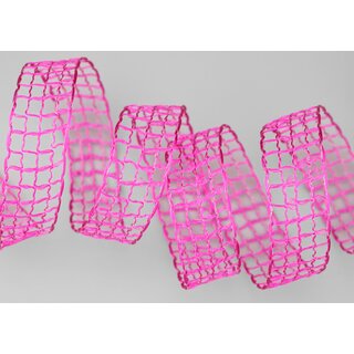 3 m x 25 mm Gitterband Alex PINK Fuchsia Dekoband mit Drahtkanten Drahtkantenband Lurexband Netzband Floristik Lurex
