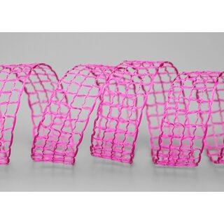 3 m x 25 mm Gitterband Alex PINK Fuchsia Dekoband mit Drahtkanten Drahtkantenband Lurexband Netzband Floristik Lurex
