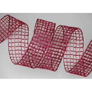 3 m x 40 mm Gitterband Alex BORDEAUX Weinrot Dekoband mit Drahtkanten Drahtkantenband Lurexband Netzband Floristik Lurex