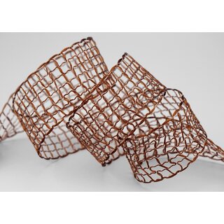 3 m x 40 mm Gitterband Alex BRAUN Dunkelbraun Dekoband mit Drahtkanten Drahtkantenband Lurexband Netzband Floristik Lurex