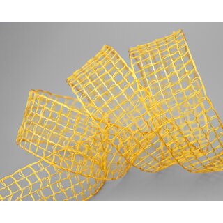 3 m x 40 mm Gitterband Alex GELB Dekoband mit Drahtkanten Drahtkantenband Lurexband Netzband Floristik Lurex