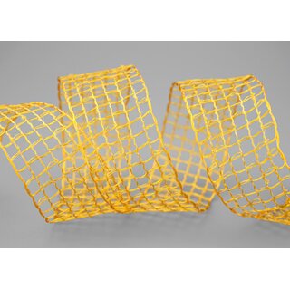 3 m x 40 mm Gitterband Alex GELB Dekoband mit Drahtkanten Drahtkantenband Lurexband Netzband Floristik Lurex