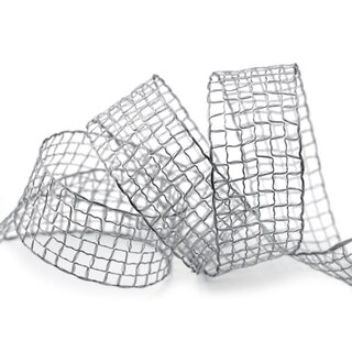 3 m x 40 mm Gitterband Alex GRAU Hellgrau Dekoband mit Drahtkanten Drahtkantenband Lurexband Netzband Floristik Lurex