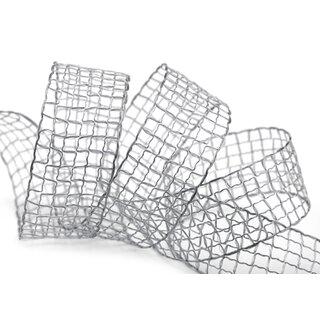 3 m x 40 mm Gitterband Alex GRAU Hellgrau Dekoband mit Drahtkanten Drahtkantenband Lurexband Netzband Floristik Lurex