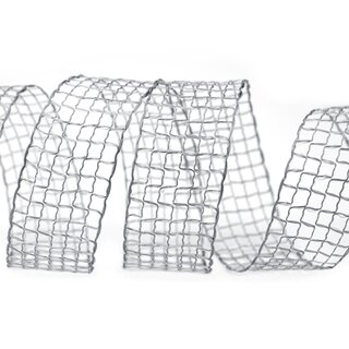 3 m x 40 mm Gitterband Alex GRAU Hellgrau Dekoband mit Drahtkanten Drahtkantenband Lurexband Netzband Floristik Lurex
