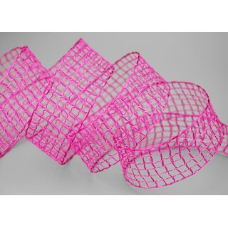 3 m x 40 mm Gitterband Alex PINK Fuchsia Dekoband mit Drahtkanten Drahtkantenband Lurexband Netzband Floristik Lurex