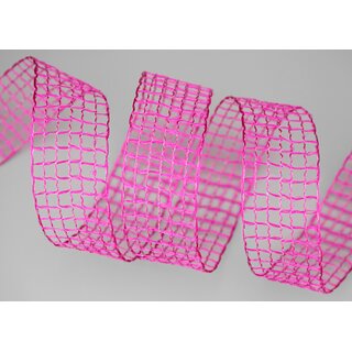 3 m x 40 mm Gitterband Alex PINK Fuchsia Dekoband mit Drahtkanten Drahtkantenband Lurexband Netzband Floristik Lurex