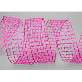 3 m x 40 mm Gitterband Alex PINK Fuchsia Dekoband mit Drahtkanten Drahtkantenband Lurexband Netzband Floristik Lurex