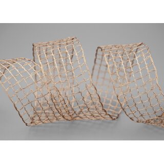 3 m x 40 mm Gitterband Alex TAUPE Beige Hellbraun Dekoband mit Drahtkanten Lurexband Netzband Floristik Lurex