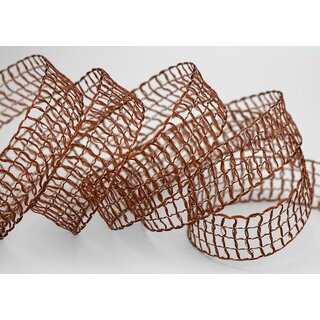 20 m x 25 mm Gitterband Alex BRAUN Dunkelbraun Dekoband mit Drahtkanten Drahtkantenband Lurexband Netzband Floristik Lurex