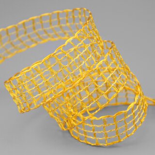20 m x 25 mm Gitterband Alex GELB Dekoband mit Drahtkanten Drahtkantenband Lurexband Netzband Floristik Lurex