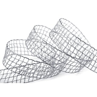 20 m x 25 mm Gitterband Alex GRAU Hellgrau Dekoband mit Drahtkanten Drahtkantenband Lurexband Netzband Floristik Lurex