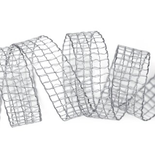 20 m x 25 mm Gitterband Alex GRAU Hellgrau Dekoband mit Drahtkanten Drahtkantenband Lurexband Netzband Floristik Lurex
