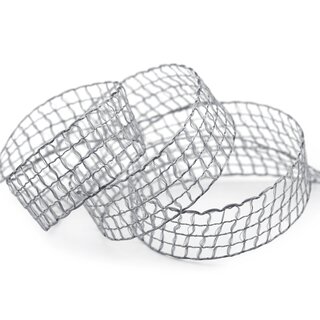 20 m x 25 mm Gitterband Alex GRAU Hellgrau Dekoband mit Drahtkanten Drahtkantenband Lurexband Netzband Floristik Lurex
