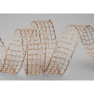 20 m x 25 mm Gitterband Alex TAUPE Beige Hellbraun Dekoband mit Drahtkanten Lurexband Netzband Floristik Lurex