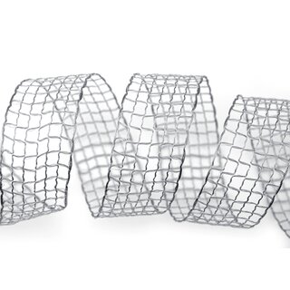 20 m x 40 mm Gitterband Alex GRAU Hellgrau Dekoband mit Drahtkanten Drahtkantenband Lurexband Netzband Floristik Lurex