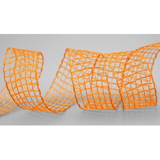 20 m x 40 mm Gitterband Alex ORANGE Dekoband mit Drahtkanten Drahtkantenband Lurexband Netzband Floristik Lurex