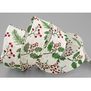 20 m x 25 mm Dekoband CHRISTMAS BERRY Creme Grn Rot...