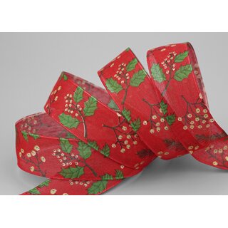 3 m x 25 mm Dekoband CHRISTMAS BERRY Rot Grn Gold Geschenkband mit Drahtkanten Schleifenband Deko Band Weihnachten Draht